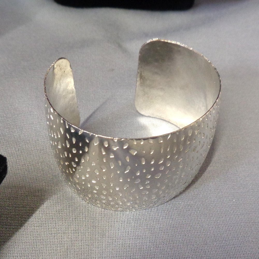 Hammered Silver Tone Cuff Bracelet